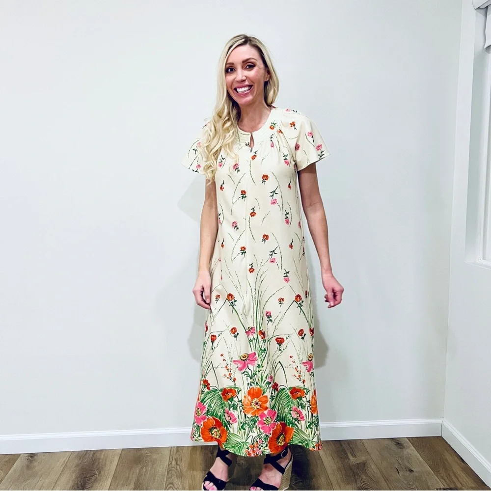 VTG Floral Housecoat Zip-up Dress - Picture 9 of 16
